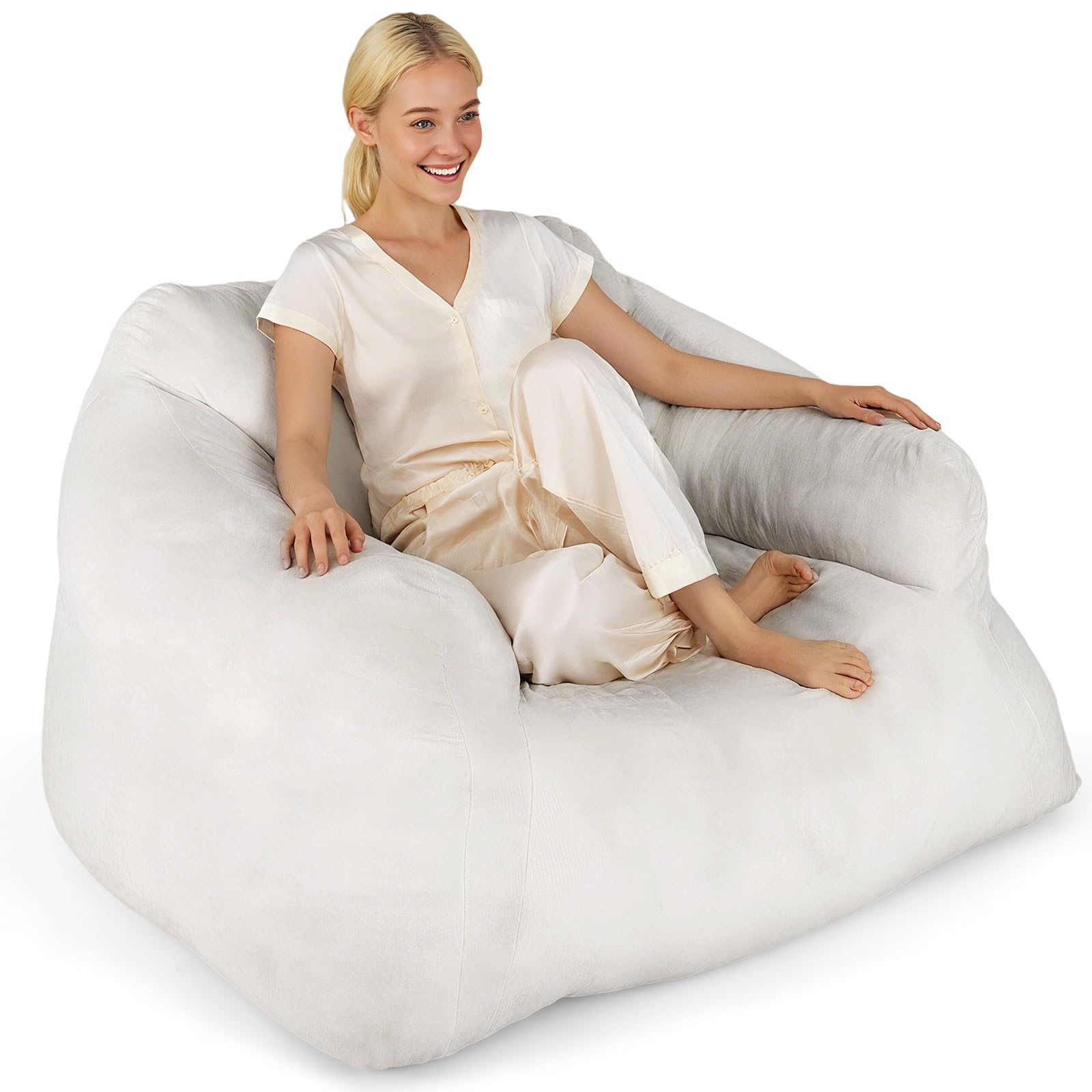 COSTWAY Fauteuil Poire pour Salon, Canapé Moelleux en Velours Ultra-Doux Convient pour Enfant, Ado & Adulte, Fond Antidérapant, Fauteuil de Sol Rembourré pour Salon, Chambre, 110 x 124 x 68 cm, Beige