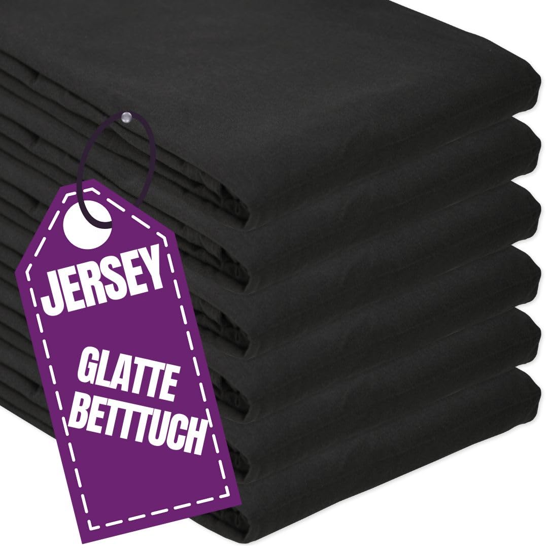 Jersey Glatte Bettlaken 120 x 200 cm ohne Gummizug Anthrazit - Elastische, einfarbige Baumwolle Haustuch - Klassische Hotel Bettücher ohne Spanngummi Laken