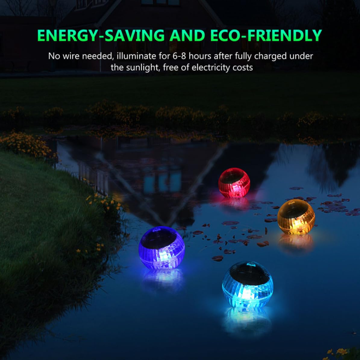 Lámpara Solar Flotante para Piscina y Jardín, Luz Que Cambia de Color, 4 Piezas, Material Plástico Resistente y Batería Recargable Incluida, Adecuado para Casa y Apartamento