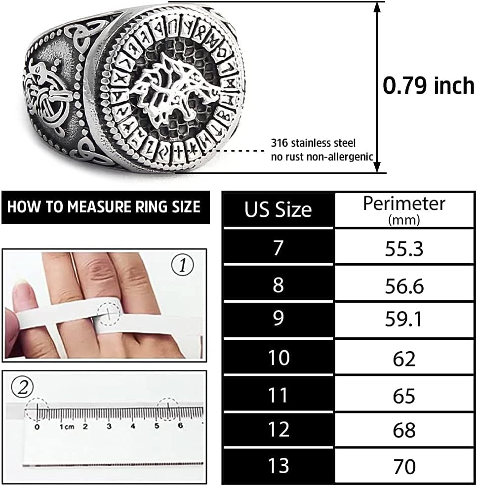 BAVIPOWER Viking Wolf Howling Fenrir Stainless Steel Rune Ring for Men Pagan Jewelry Great Protection Nordic Amulet Talisman - Image 4