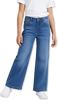 Purple United Kids Girls Wide-Leg Blue Denim Jeans | Mid-Rise Casual Bottomwear | Soft Cotton Blend Fabric for Comfort | T... Price In India