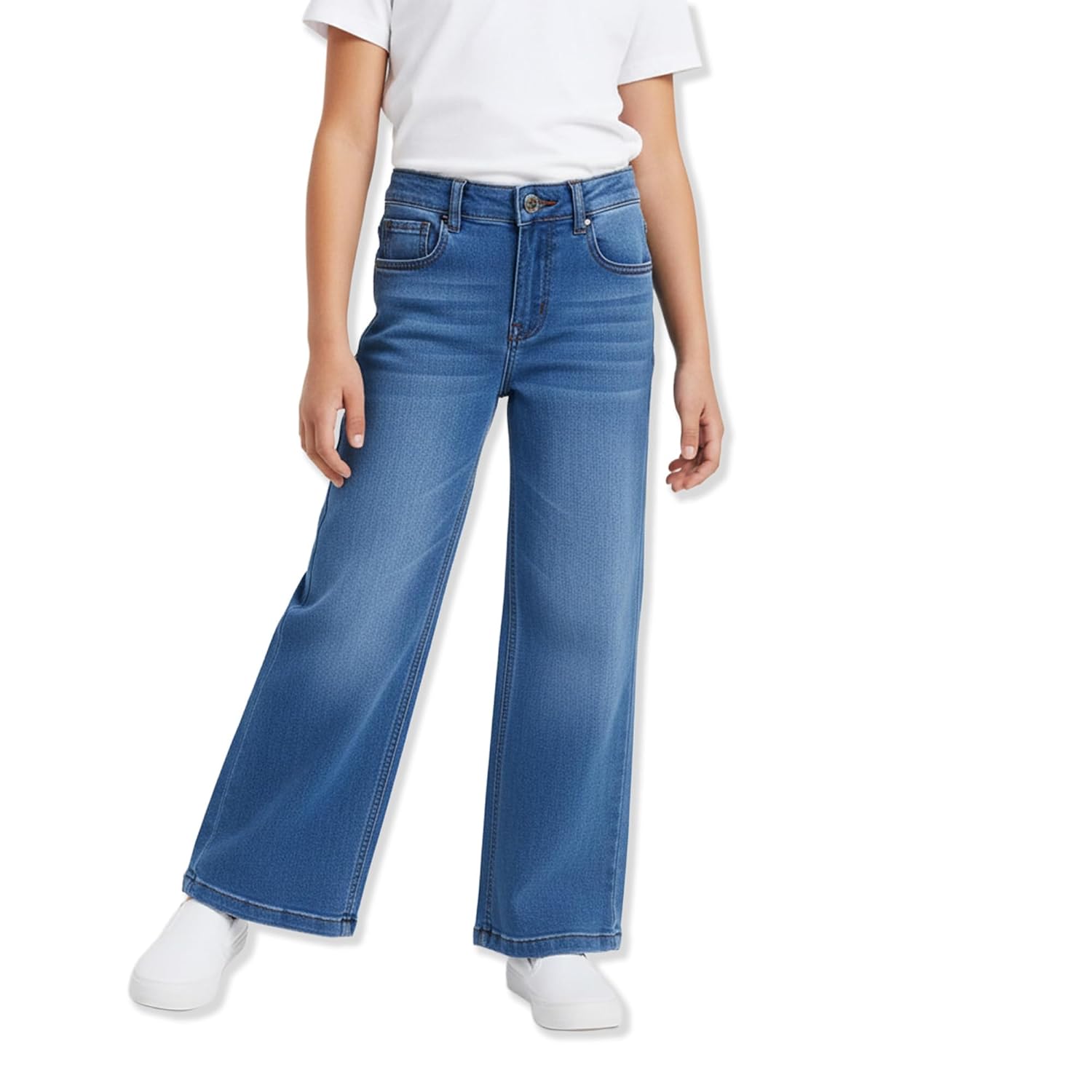 Purple United Kids Girls Wide-Leg Blue Denim Jeans | Mid-Rise Casual Bottomwear | Soft Cotton Blend Fabric for Comfort | T... - Review, Price and Buying Guide