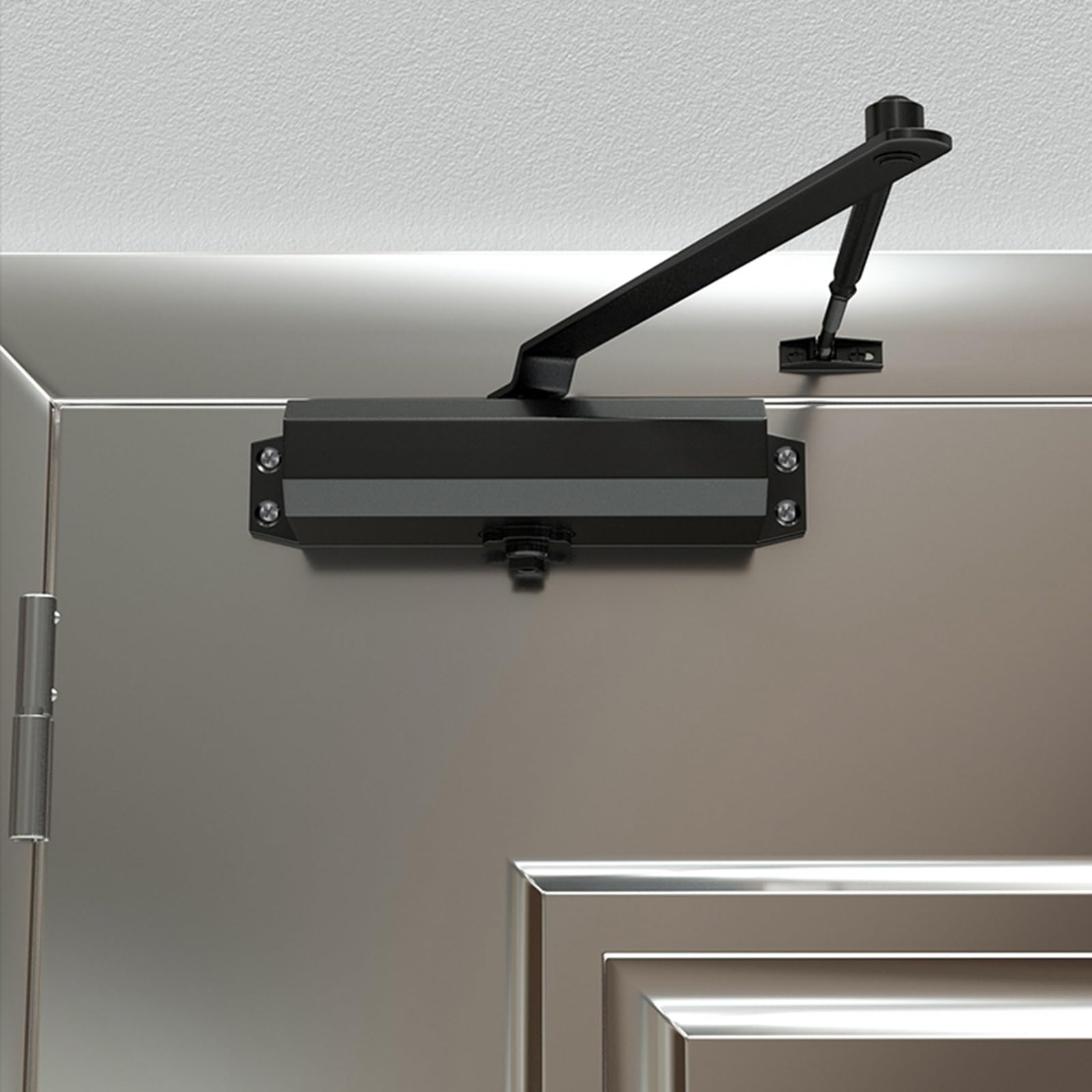 Cierrapuertas de Alta Resistencia, Cierra Puertas Automático con Amortiguador, Cierrapuertas con Resorte, Posicionamiento de 90°, Resistencia Ajustable, Aleación de Aluminio(Gray,20.5cm/8.1in)
