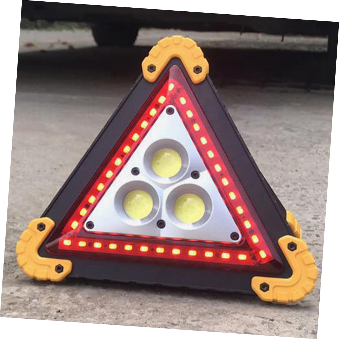 Balise de Sécurité Triangulaire LED Cob Jaune, Pliable, sans Batterie