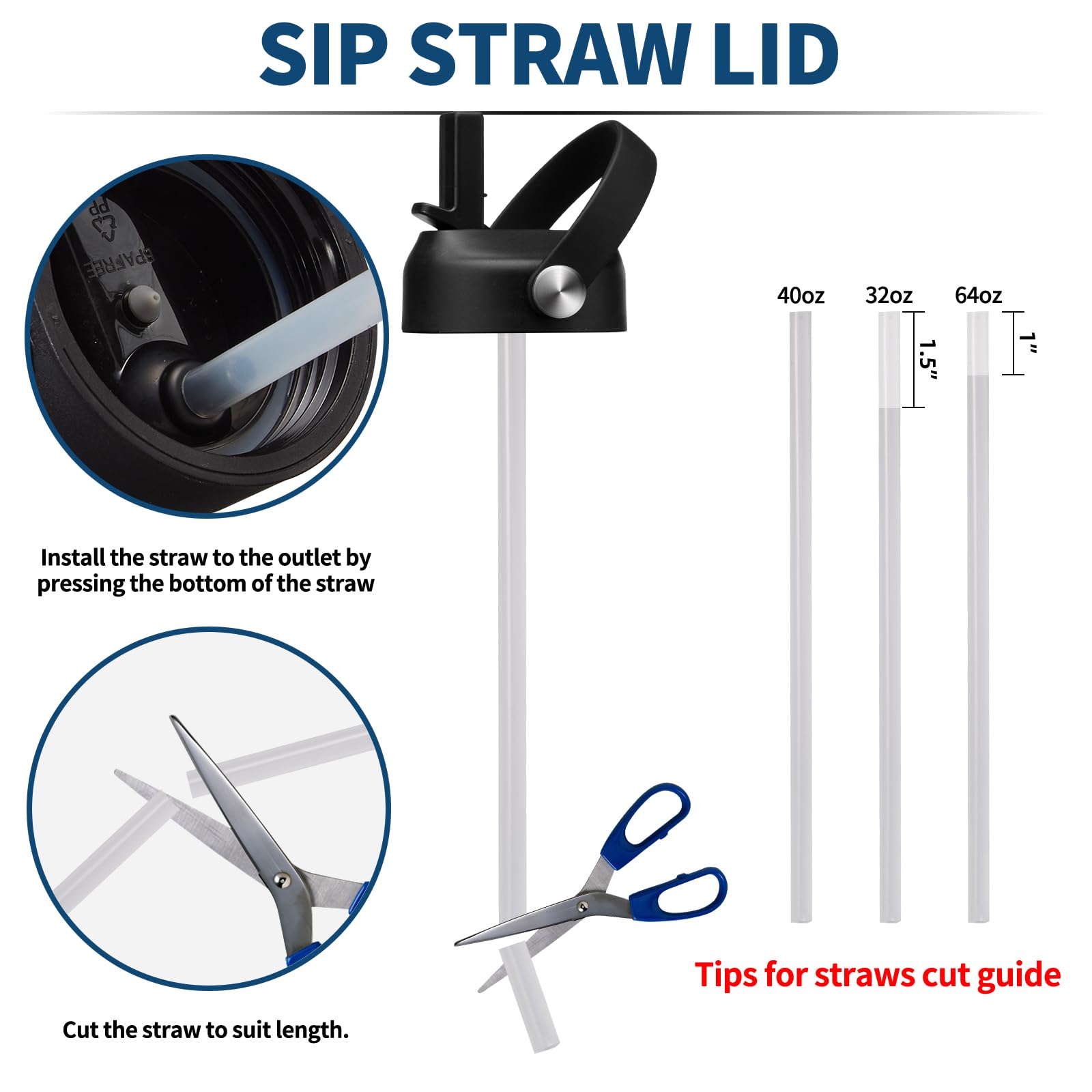 DIGJUPER Straw Lid for Insulated Water Bottle Tumbler, BPA Free Replacement Sports Straw Cap of 2.22