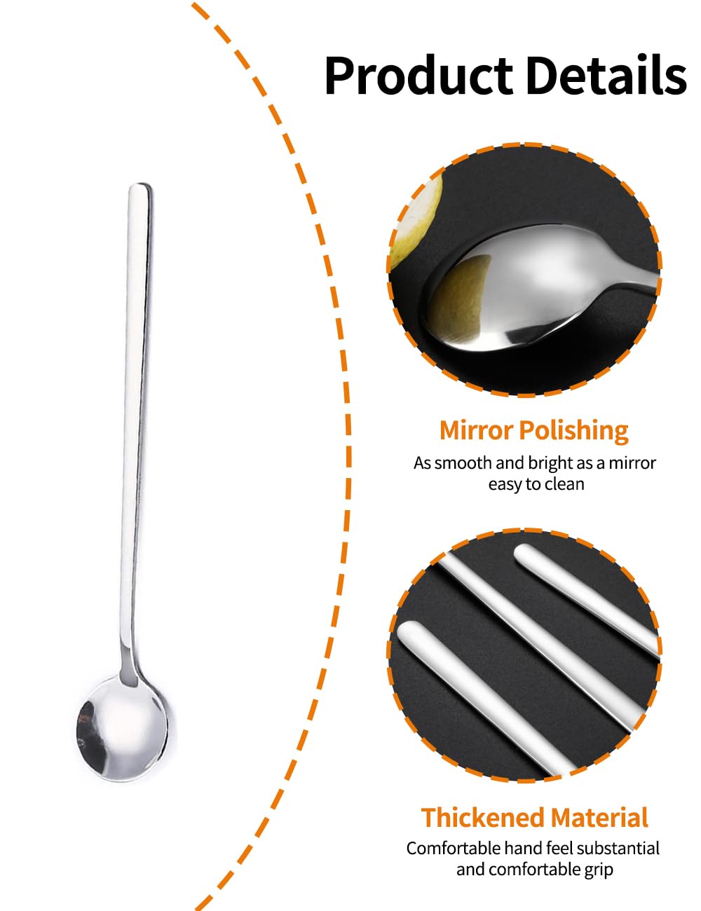 Lot de 4 cuillères à café en acier inoxydable argenté avec manche long de 17 cm