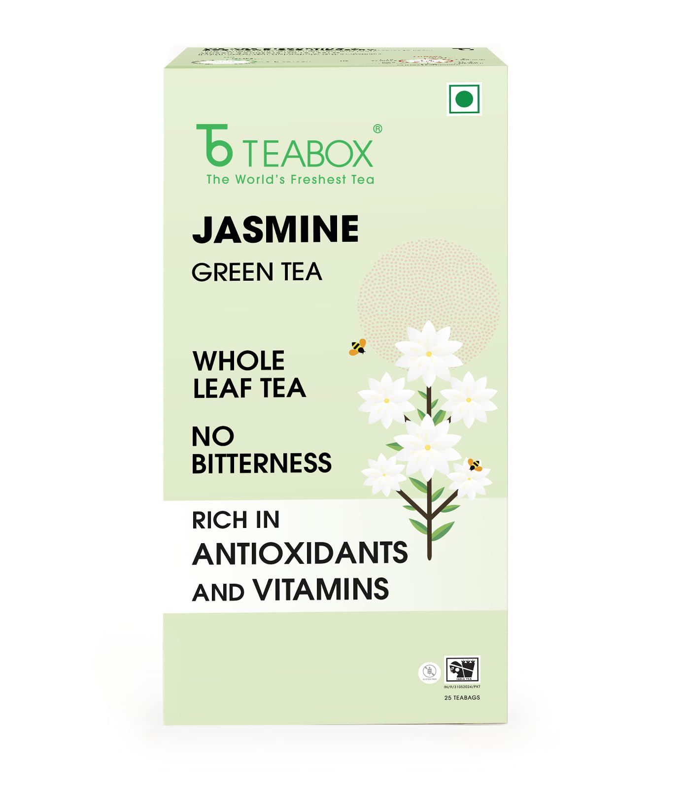 Teabox Jasmine Green Tea | 25 Pyramid Whole Leaf Teabags | Natural Jasmine Aroma | Premium Blend Sourced from Madurai