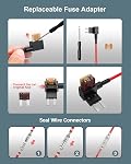 Dash Cam Hardwire Kit USB-C, 4m/13.12ft 12V-24V to 5V 2.5A Car Dash Camera Charger Power Cord, 3 cores, 4 Types/8 Fuses Adapters, Hard Wire Kit Fuse for Dash Cam