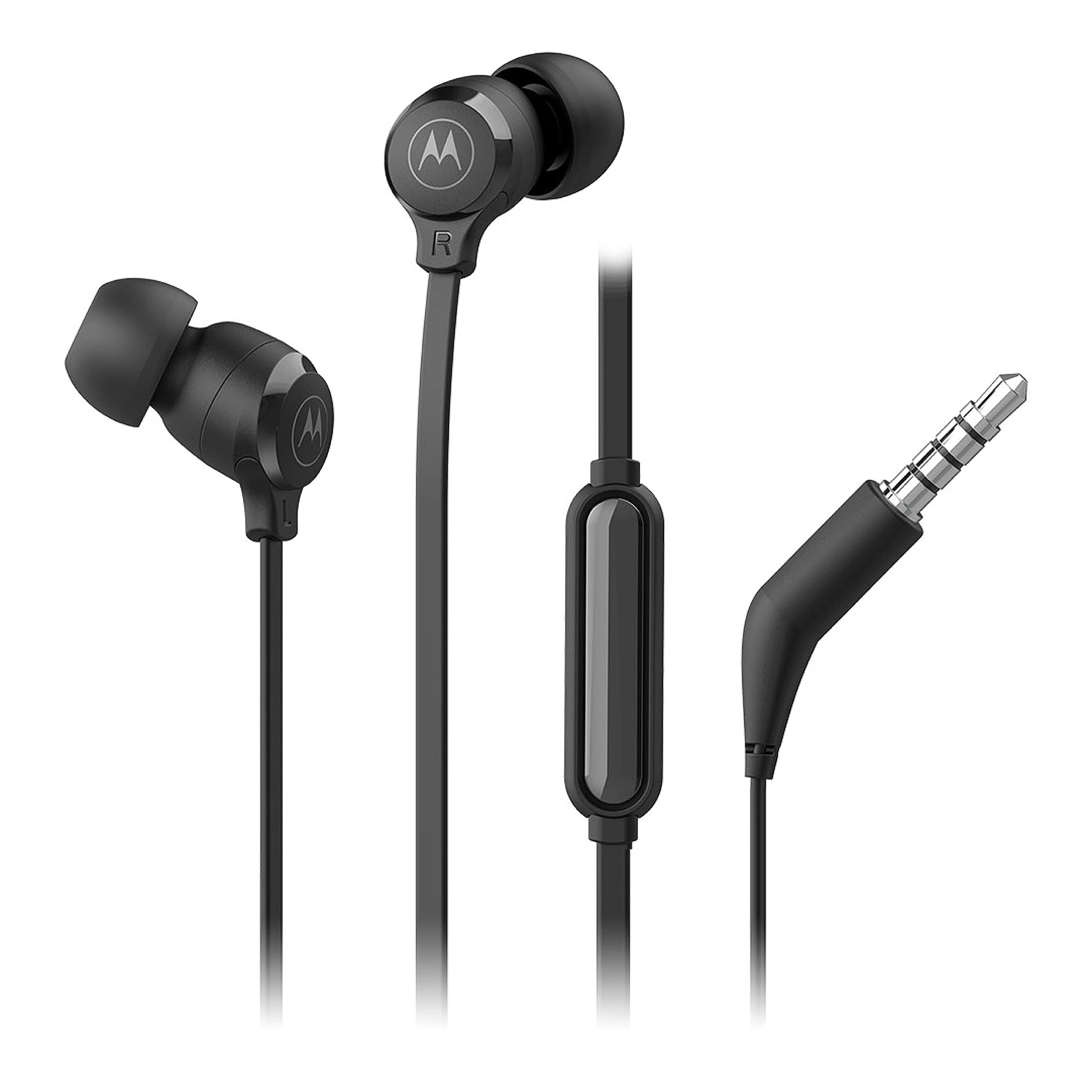 Motorola Sound Earbuds 3-​S | Auricolari in-​ear con microfono | Cavo anti-​tangle, bassi profondi e design ergonomico con vestibilità comoda | 3,​5 mm | Nero