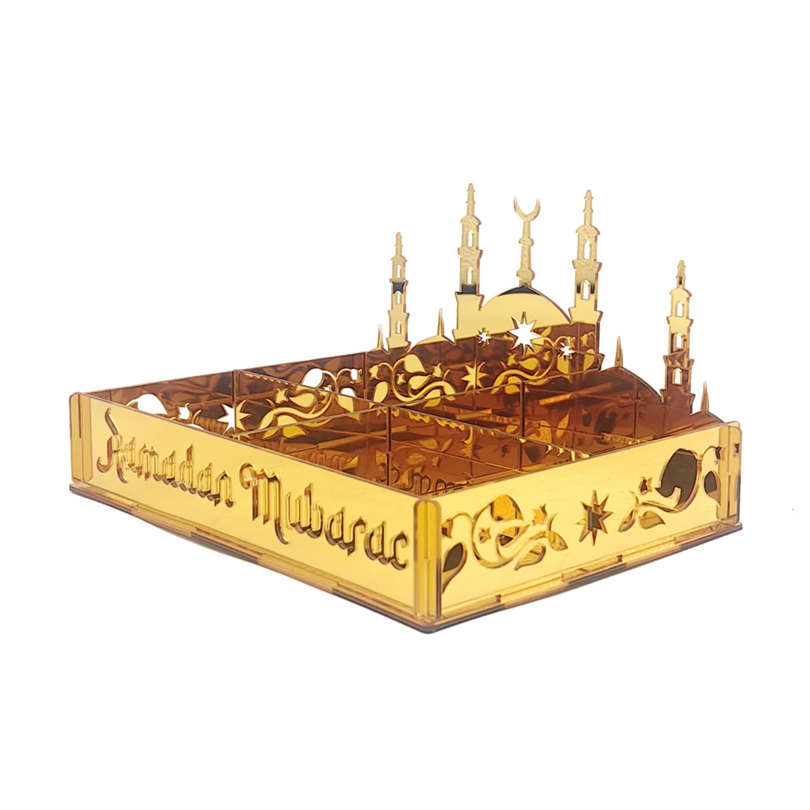 Elnwnnkc Beautifully Designed Eid Candy Storage Box Multiple Compartment Acrylic Table Organiser for Family Celebration Ramadans Decoration