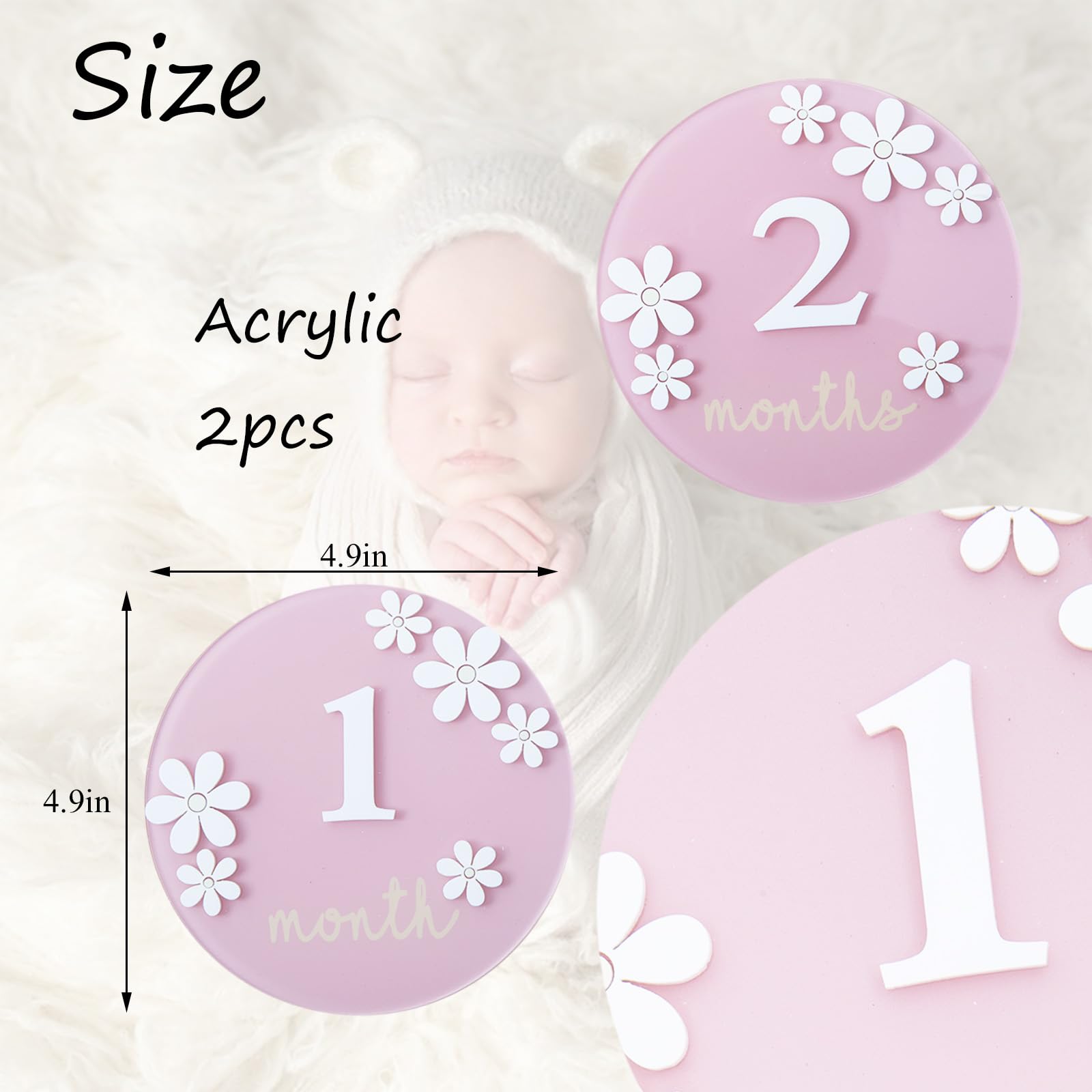Acrylic Daisy Baby Milestone Cards, 3D Baby Milestone Signs, 1-12 Months Interchangeable Monthly Milestone Sign, Baby Announcement Sign, Baby Photo Prop