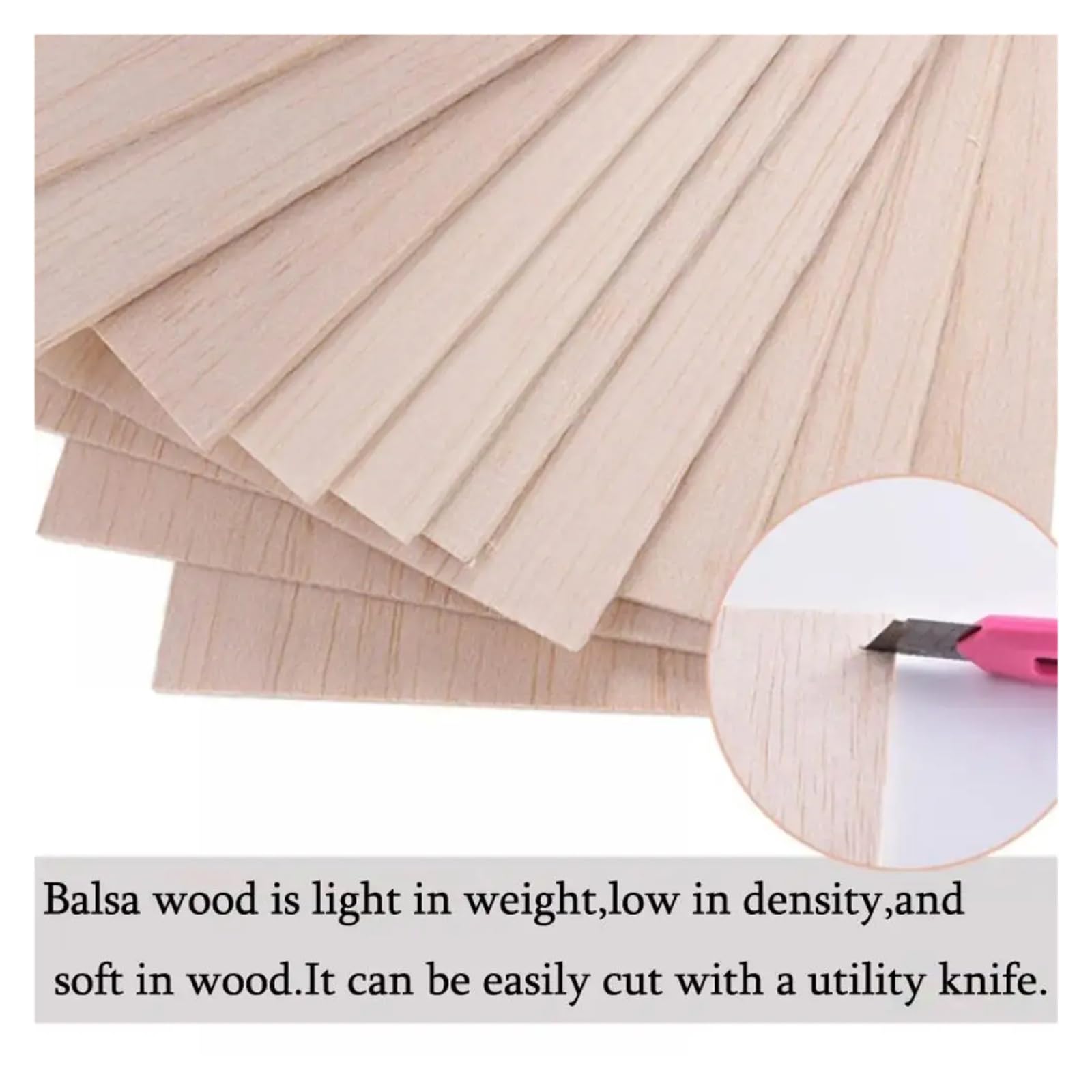 Kit surtido de 5 a 20 hojas de madera de balsa, láminas de madera de balsa para proyectos escolares y manualidades, palos de madera clara de 1 a 8 mm de grosor (300 x 100 x 8 mm, 10 unidades)