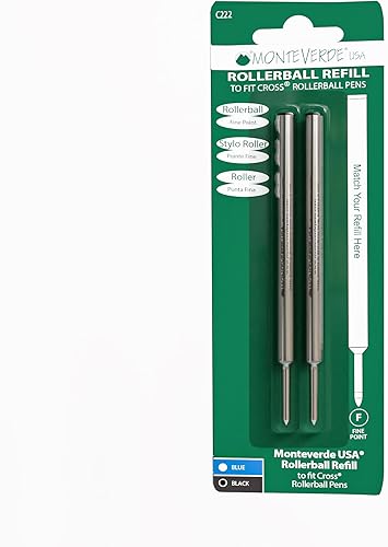 Vista 12 de Monteverde Recambio de punta redonda para bolígrafos Cross Rolleball de punta fina, azul, 2 por paquete (C222BU) Azul,Negro