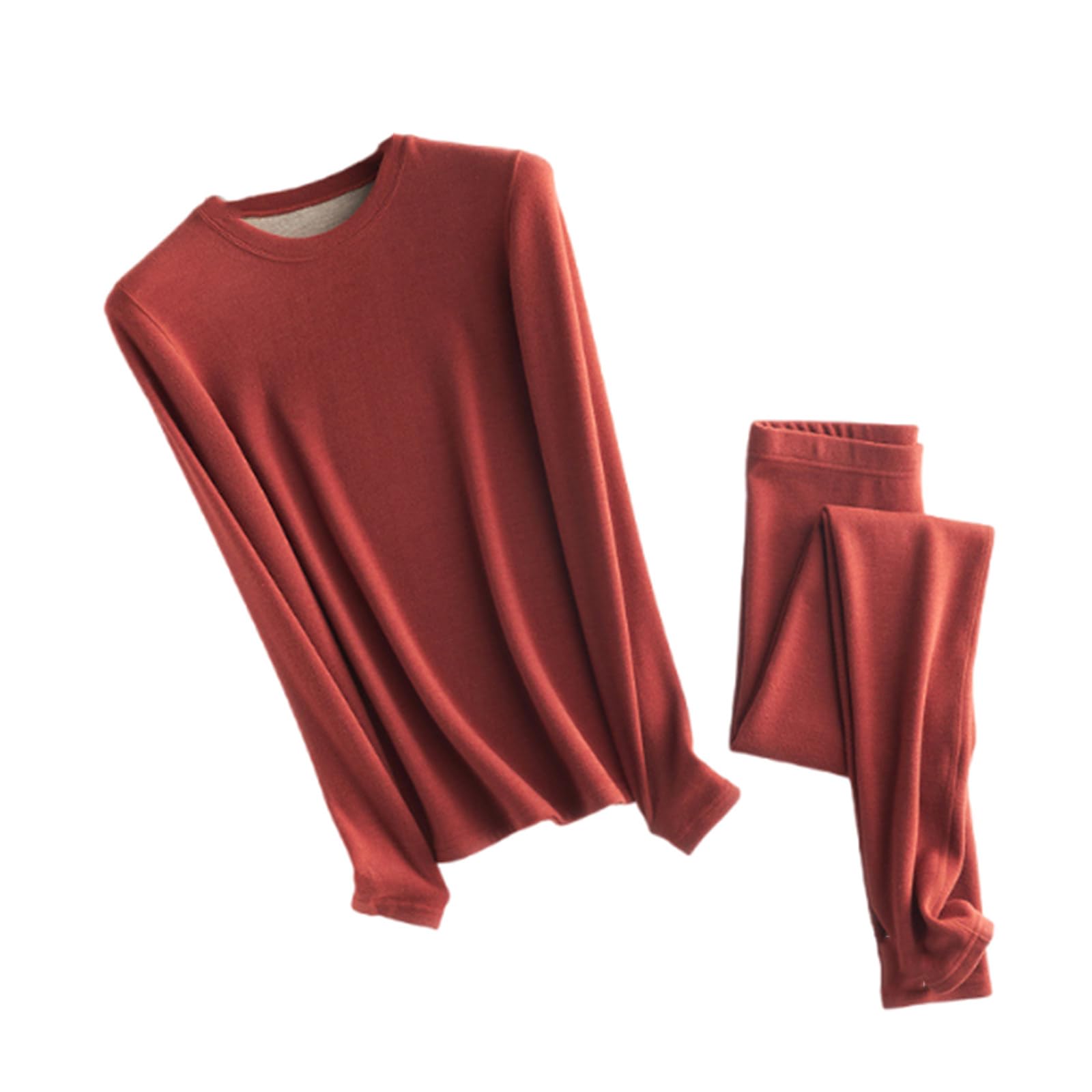 Conjunto de Cuello Redondo Cubierto para Mujer, Ropa Interior térmica, Parte Superior e Inferior de Seda de Lana,B-3XL