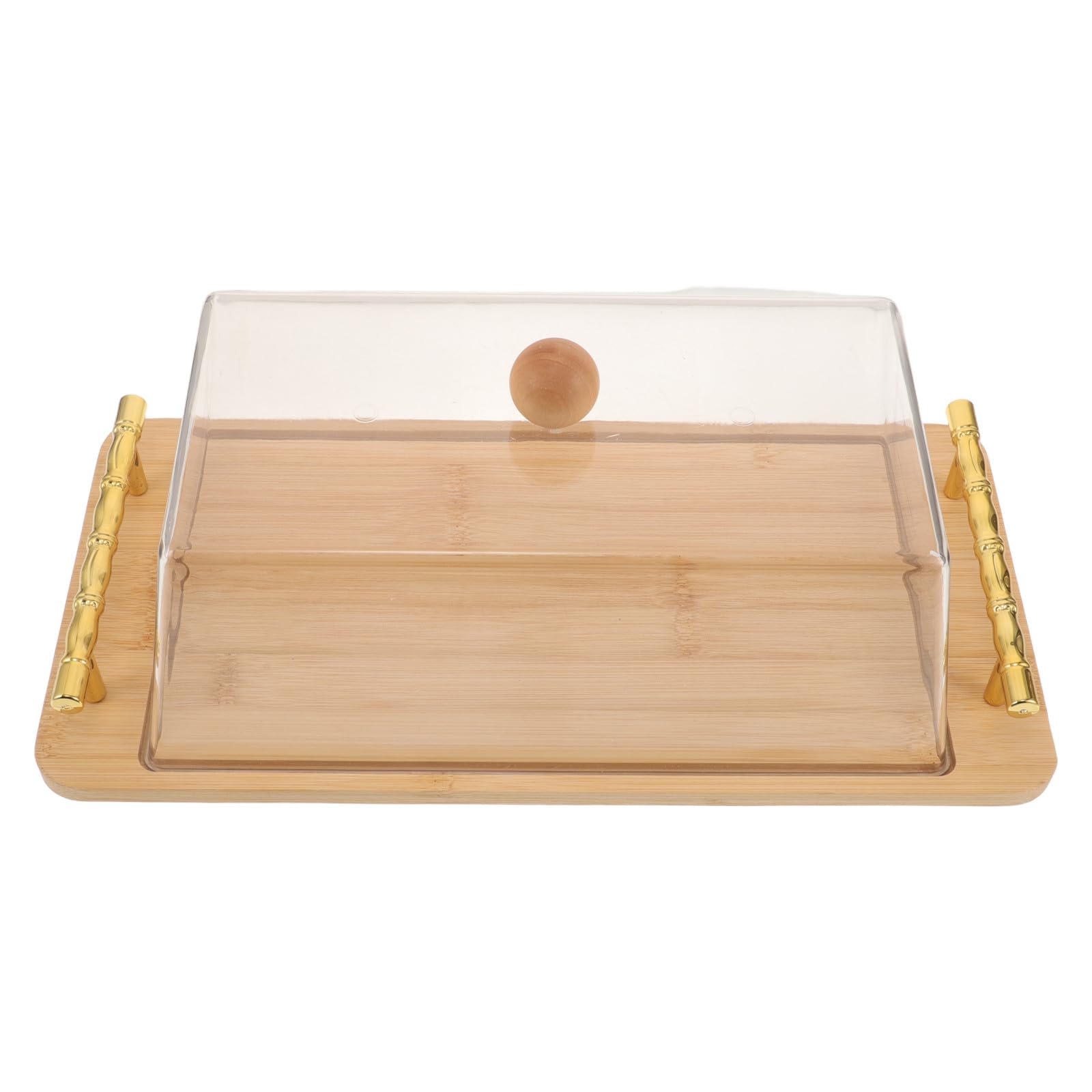 OUNONA Soporte para pasteles con tapa abovedada - Soporte para pasteles de bambú con tapa de acrílico irrompible, expositor de postres y tabla para servir cupcakes, quesos y frutas 40 x 22 cm