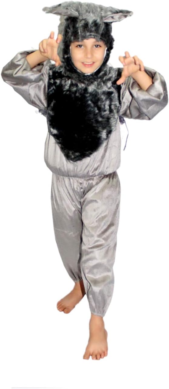 Kaku Fancy Dresses Fleece Wolf Wild Animal Costume For Kids - Grey, 3-4 Years | Animal Fancy Dress For Boys & Girls