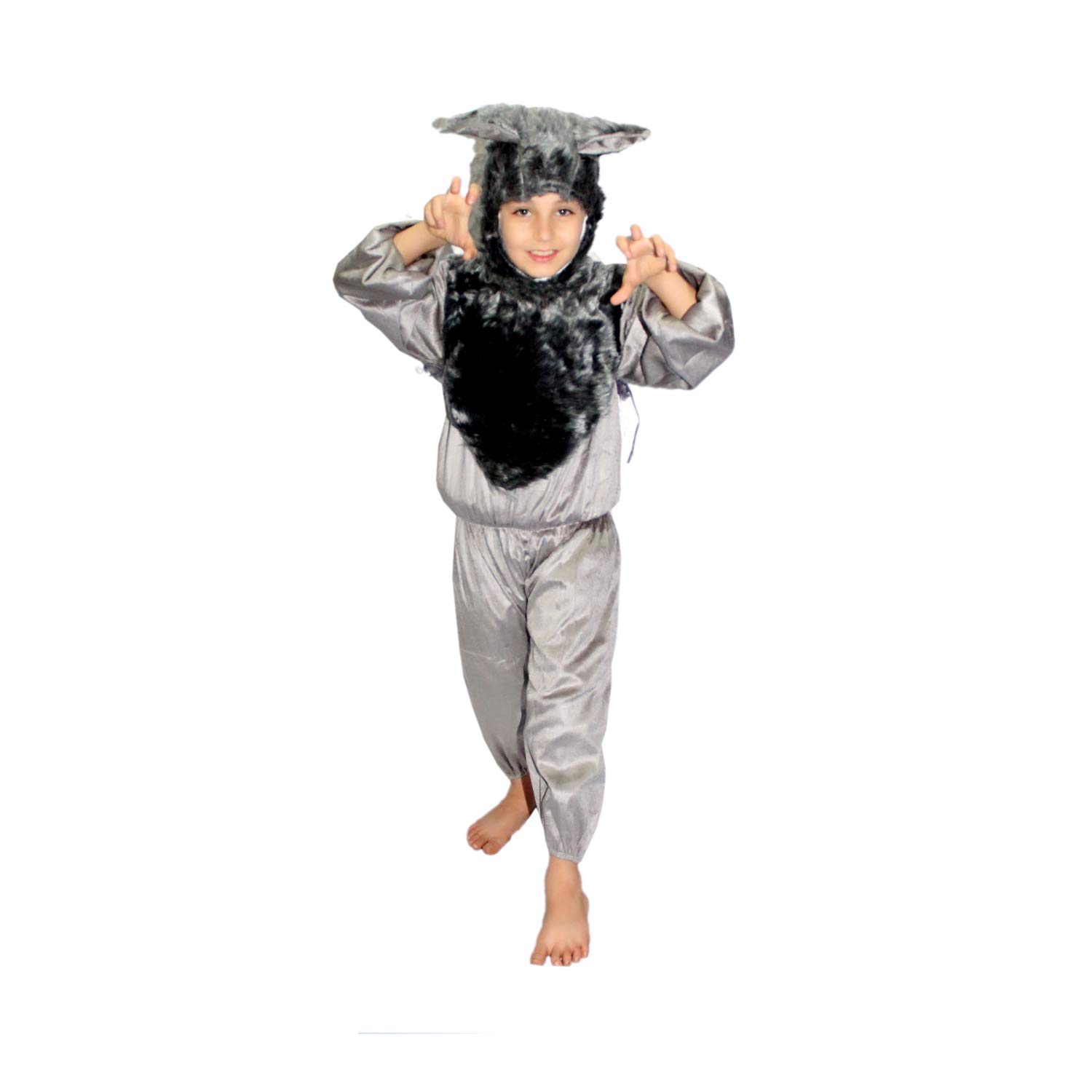 Kaku Fancy Dresses Fleece Wolf Wild Animal Costume For Kids - Grey, 3-4 Years | Animal Fancy Dress For Boys & Girls