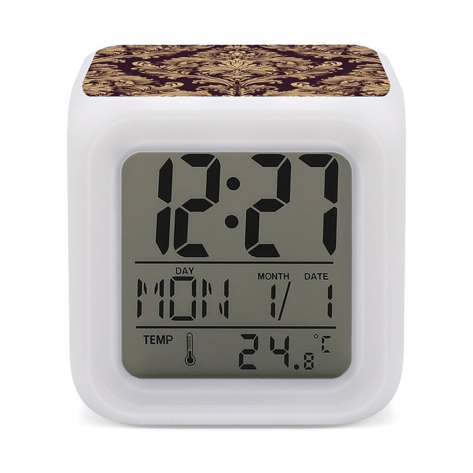 Reloj despertador con patrón de damasco para decorar mesitas de noche y escritorios de casa