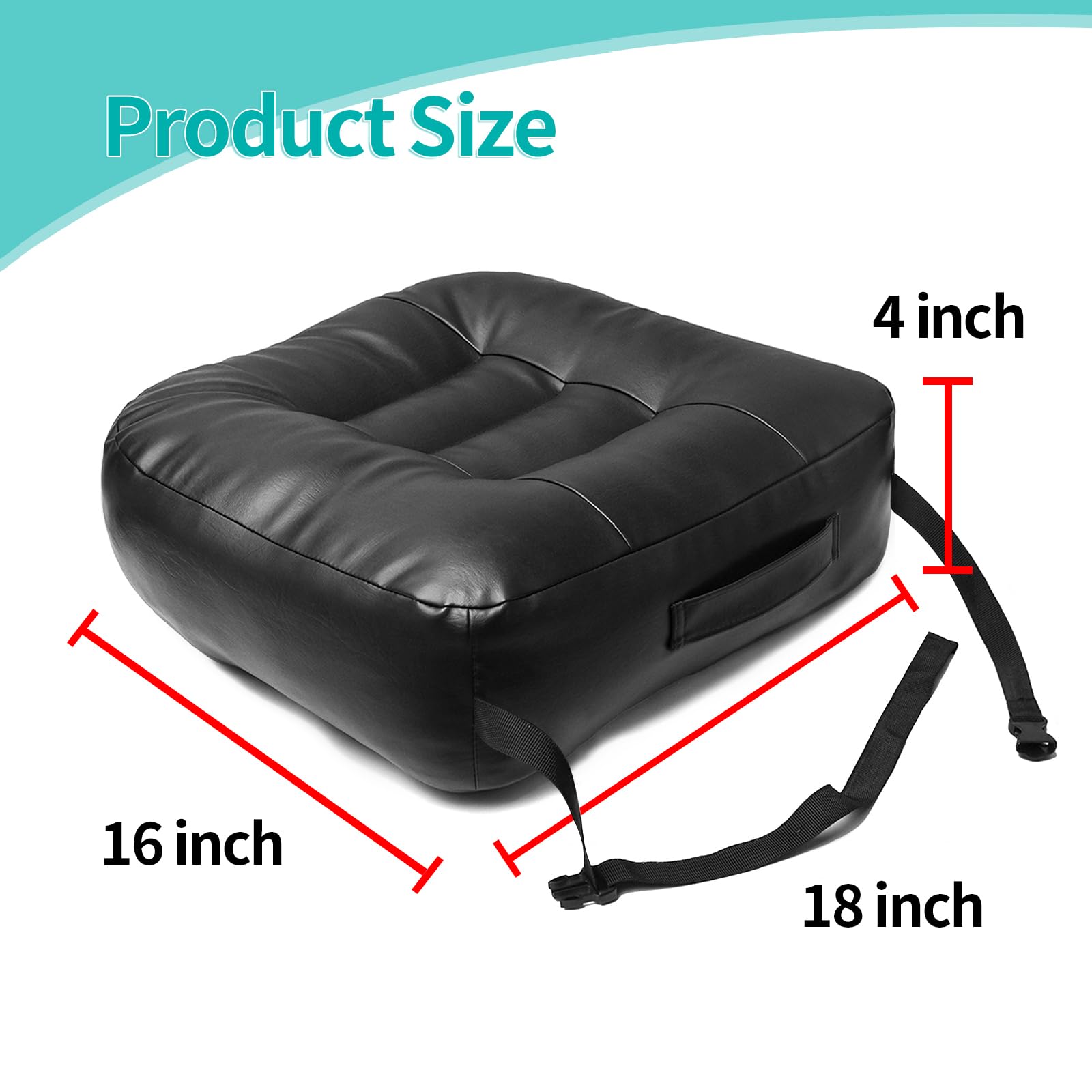 YOUFI Cojín de asiento de piel sintética para silla de oficina, asiento elevador grueso, relleno completo para apoyo, con funda de piel transpirable, asa y hebilla, alivia el dolor de espalda (45 x 40