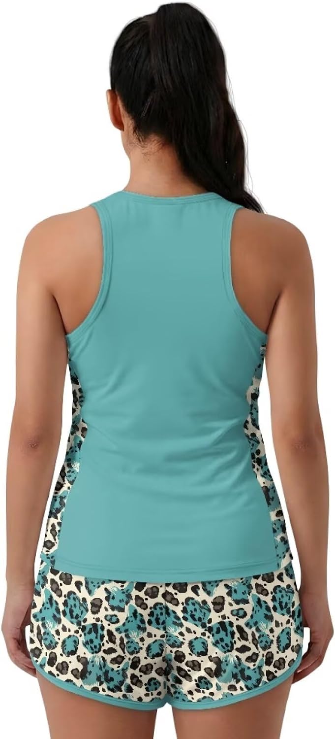 Blouson Tankini Swimsuits for Women 2 Piece Tummy Control Tankini Swimsuits for Women with Shorts
