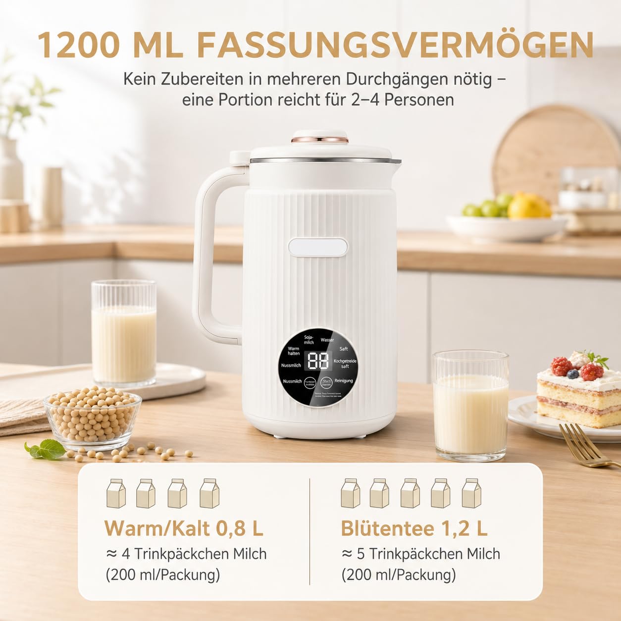 MylkBar Deine 8-in-1 Pflanzenmilch-Maschine Mit Selbstreinigung, 1200 ml Milchbereiter Für Hafermilch, Sojamilch, Nussmilch, Smoothies, Säfte Und Porridge (Grün)
