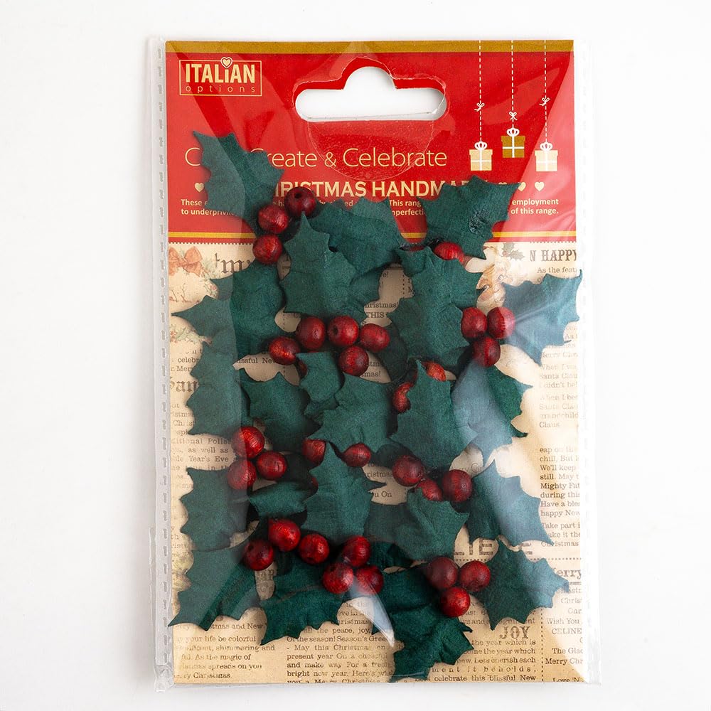 Italian Options Paper Holly with Berries Christmas Craft Decorations (12 pcs)