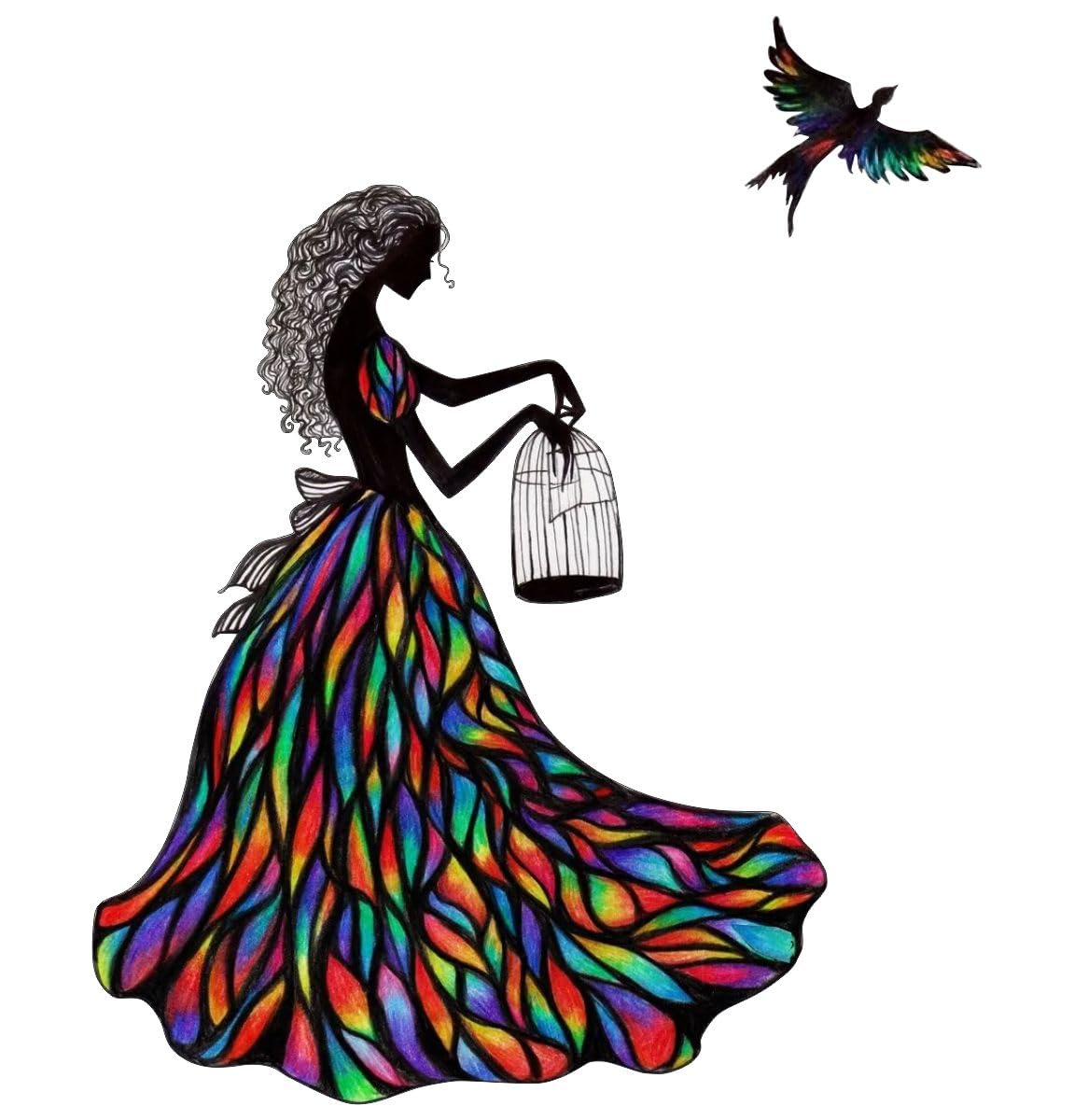 Decor Villa™ Girl with Cage 3D Big Size Wall Sticker JUST Peel & Stick New Modern Art & Trendy Wall Stickers for Home Decoration, Living Room,Office etc Size- (Multicolor, 58 X 73 Cm) (B0CX5CGP5B) Amazon Price History, Amazon Price Tracker
