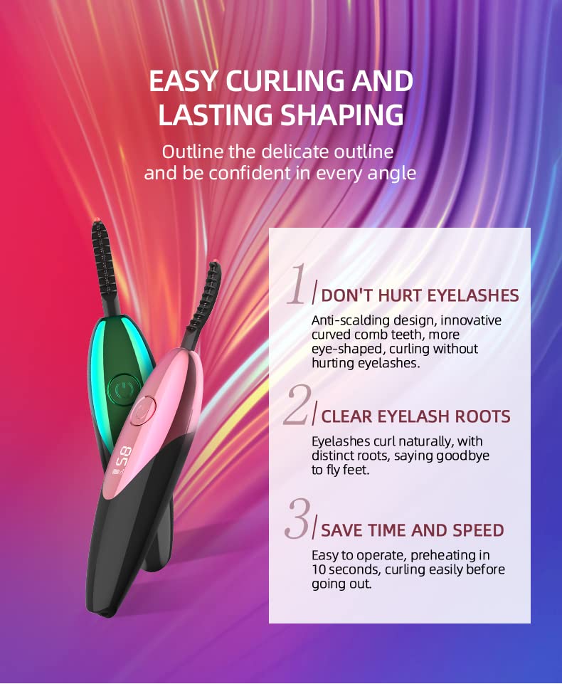 TECNOVIQ Heated Eyelash Curler, Rechargeable Lash Styler with 2 Heat Settings, Quick 24H Long-Lasting Curl, Portable Makeup Tool 2