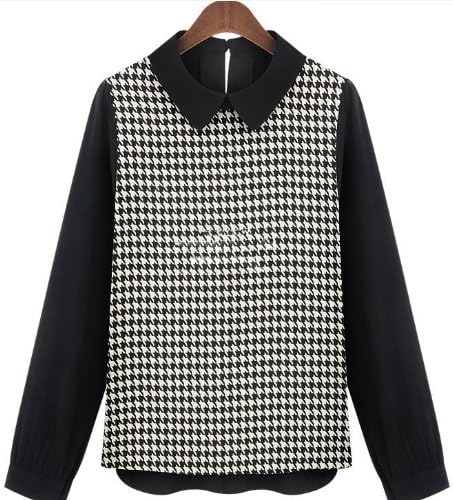 Amazon シフォンつなぎ モダンレトロな千鳥格子 シャツ Xl レディースファッション シャツ ブラウス 通販