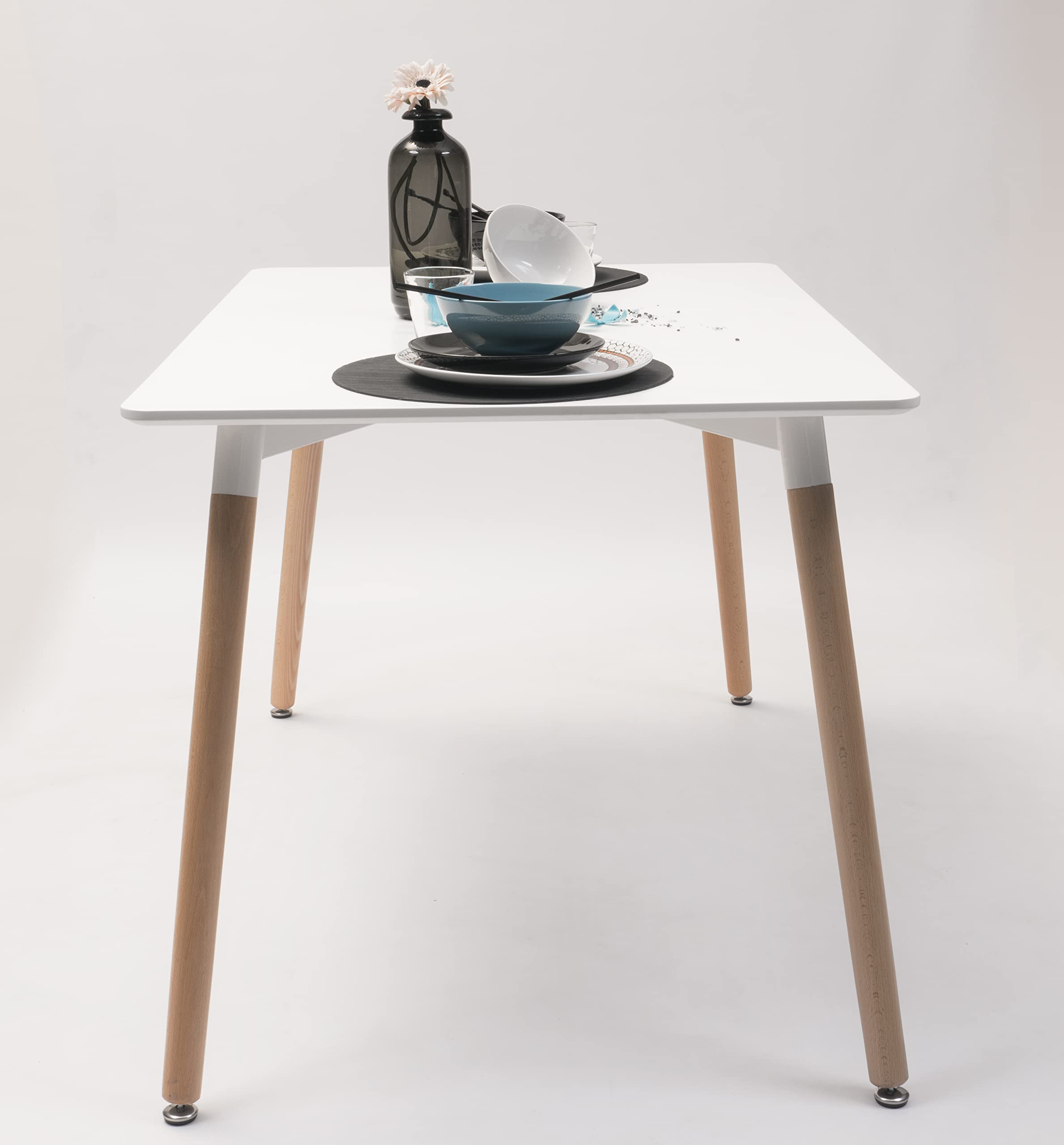 Homely - Mesa de Comedor o Cocina de diseño nórdico Tower, sobre de DM Lacado en Color Blanco, Patas de Madera, de 120x80x74 cm