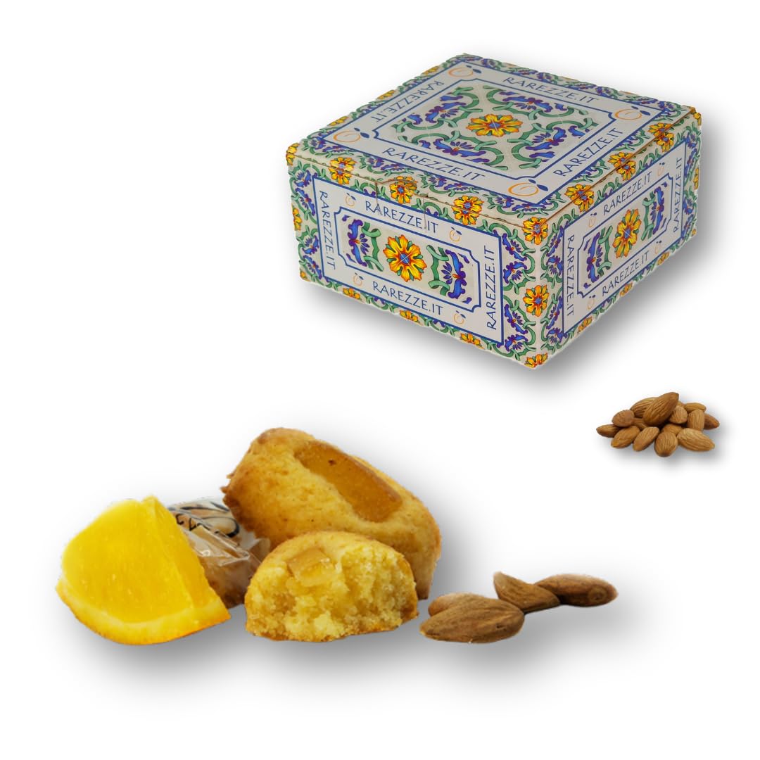 RAREZZE | Biscotti di Pasta di Mandorla Siciliana all'ARANCIA | Deliziosa confezione regalo (gr.400) | Dolci tipici di Sicilia | Preparazione artigianale