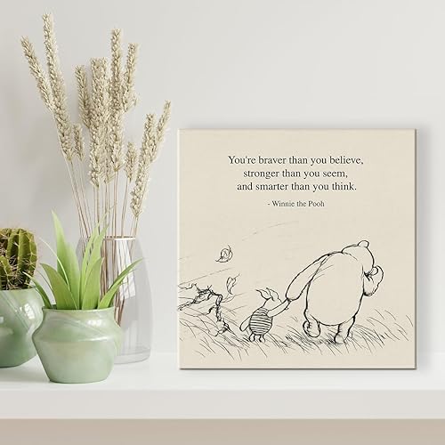 Miniatura 4 de Arte de pared clásico con cita de Winnie the Pooh, decoración retro, dichos positivos "Más valiente, más fuerte, más inteligente", pintura en