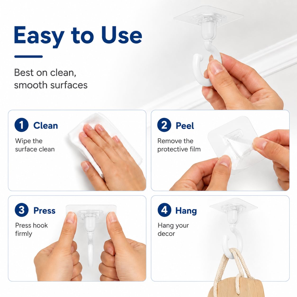 IMIKEYA 5 Pack Adhesive Ceiling Hooks Rotatable No Drill Hangers