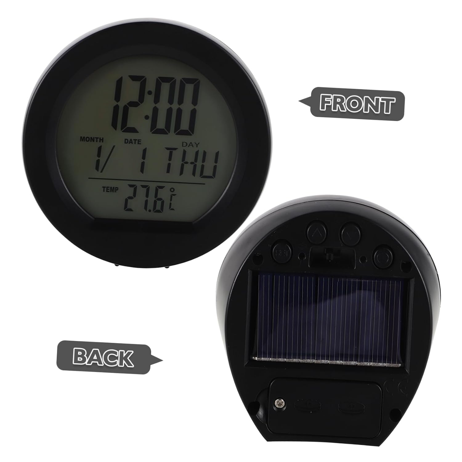 Solar Car Dashboard Clock with Thermometer Sleek Design Easy Installation Solar Powered Date Display for Vehicles Enhance Aesthetic Appeal Driving Experience