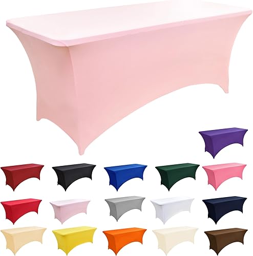 Miniatura 34 de Paquete de 2 Cubiertas de Mesa de Spandex Negro de 6 pies para Mesas Plegables Rectangulares Estándar - Manteles Elásticos Resistentes a las Arrugas
