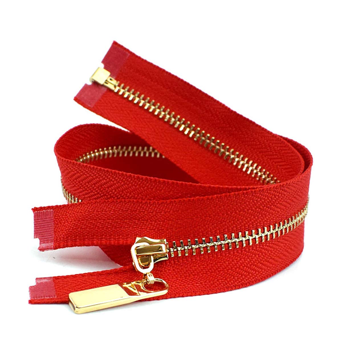2Pcs 3# Metal Open End Zippers 40/70cm Gold Teeth Long Zip Closure for Sewing Bags Down Jacket Zipper,Red
