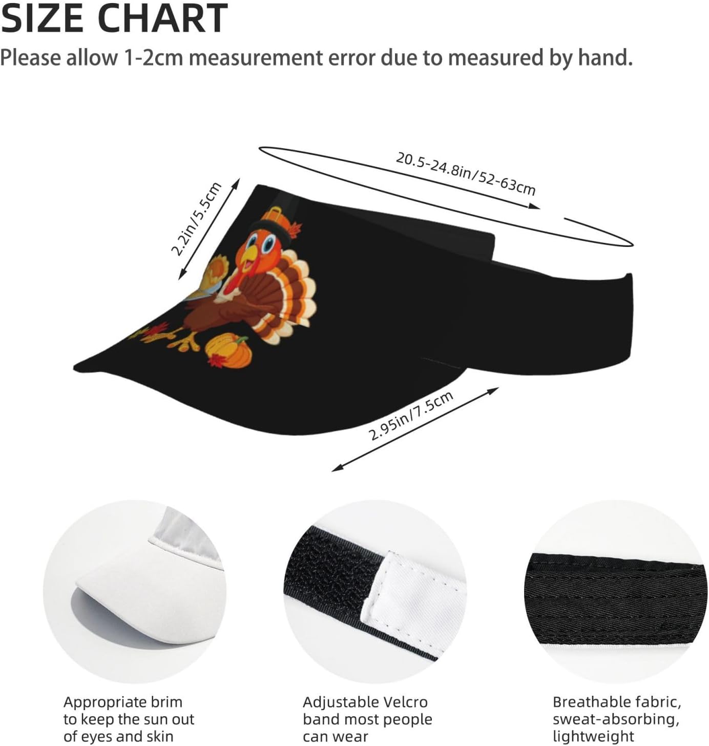 Cute Thanksgiving Pumpkin Empty Top Hat Adjustable Sport Sun Visor Hats Fall Turkey Visor Caps for Women and Men