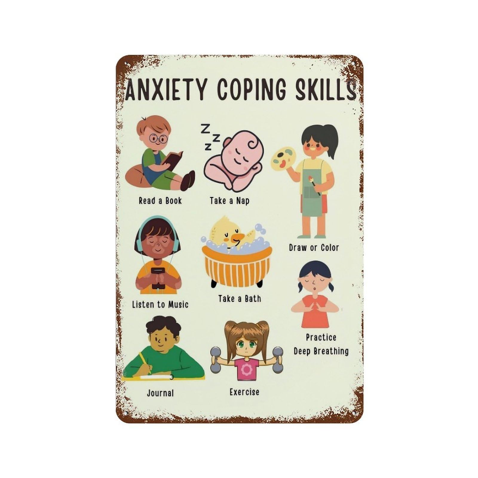 xiaoxiaoshen Anxiety Management Skills Affirmation Wall Decor Art Metal Tin Poster Modern Home Decor Art Home Bar Shop Decorations Vintage Sign 30x20cm