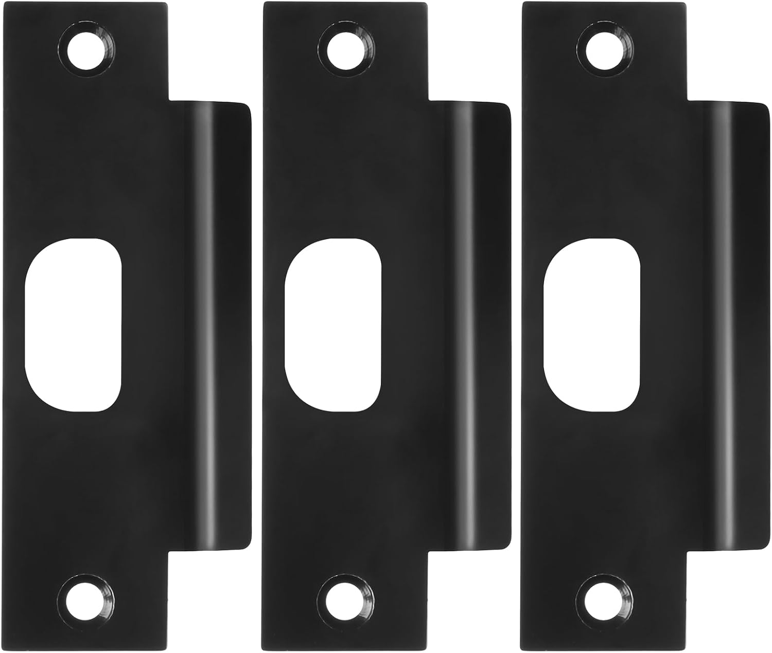 3Pcs Stainless Steel Strike Plate Universal Door Strike Plate 4 7/8" x 3 3/8" Deadbolt Strike Plate Door Backplate Square Hole Steel with Black Finish Replacement Lock T Strike Plate