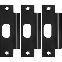 3Pcs Stainless Steel Strike Plate Universal Door Strike Plate 4 7/8" x 1 1/4" Deadbolt Strike Plate Door Backplate D-Shaped Hole Steel with Black Finish Replacement Lock T Strike Plate