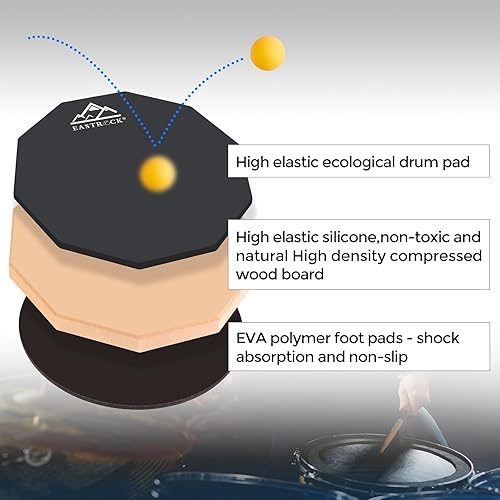 Miniatura 24 de EASTROCK Tambor de práctica, almohadilla silenciosa de doble cara de 12 pulgadas, tambor de goma con baquetas y bolsa de almacenamiento para Gris