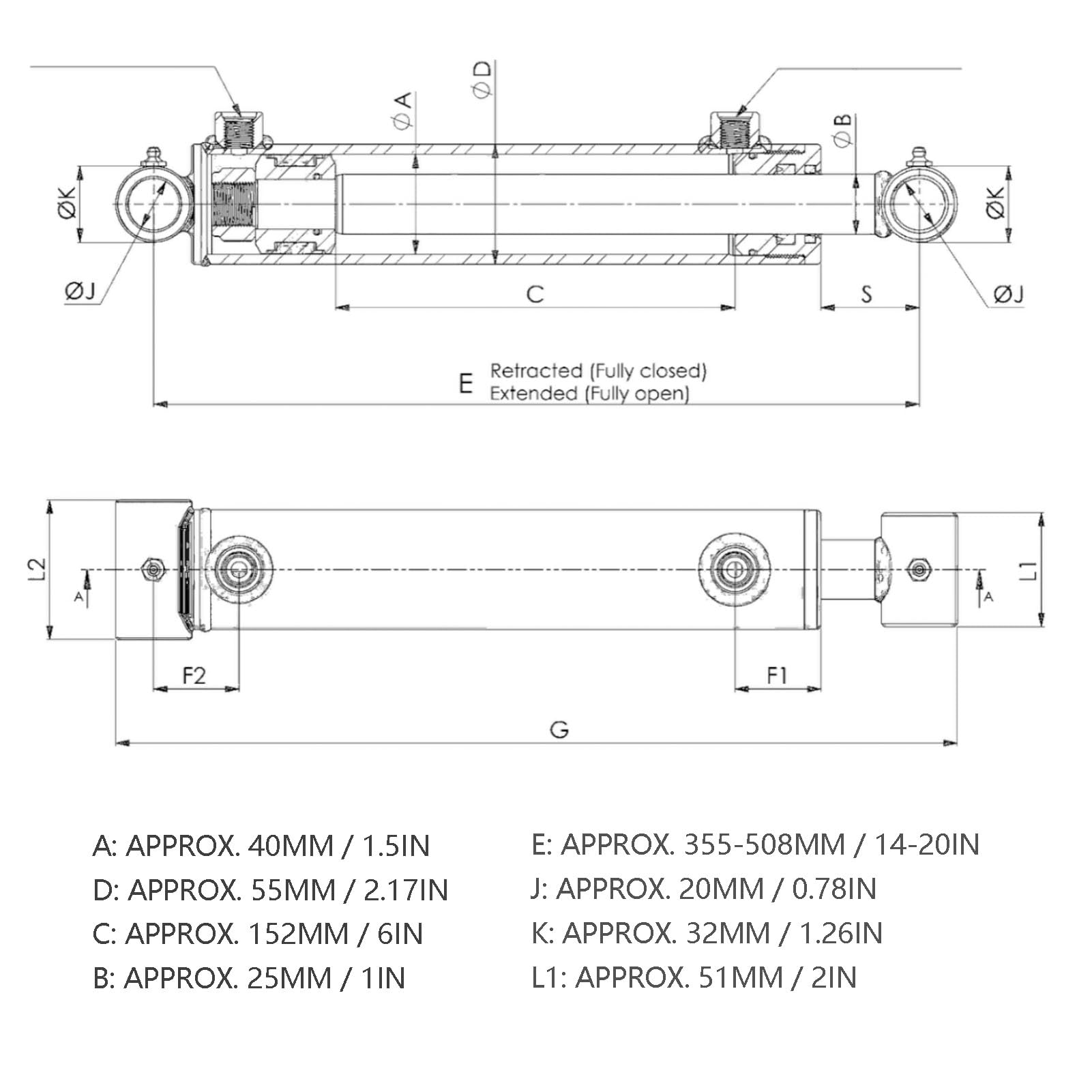 Hydrauliczny Siłownik Drążka Kierowniczego, Dwustronnego Działania, średnica 1,5 Cala, Skok 6 Cali, Gwint 3500 PSI SAE6 9/16-18UNF z 20 Stalowym Tłoczyskiem do Ciągników do