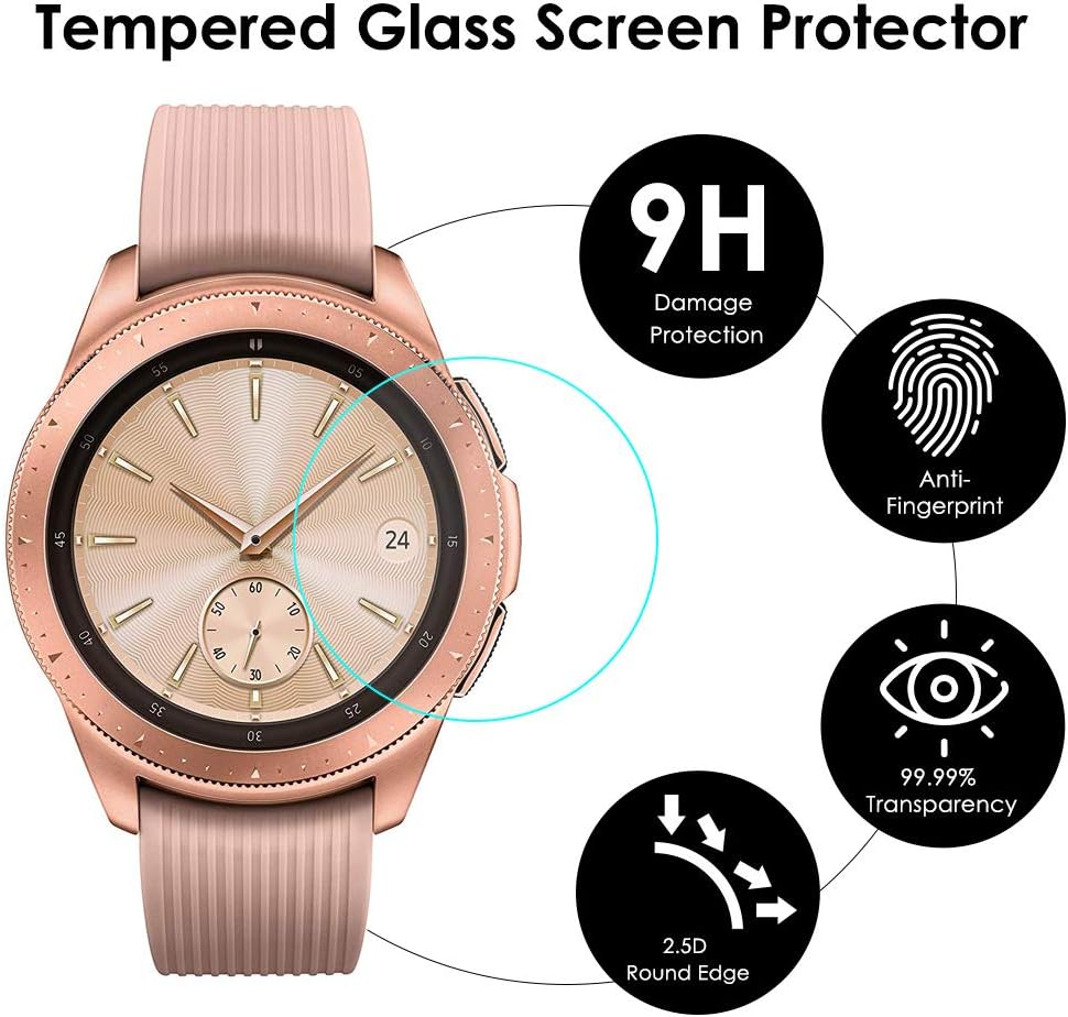 EZCO 5-Pack Screen Protector Compatible with Samsung Galaxy Watch 42mm, Waterproof Tempered Glass Screen Protector Cover for Galaxy Smart Watch [Scratch Resist] [99.9% Clear HD] [Anti-Bubble]