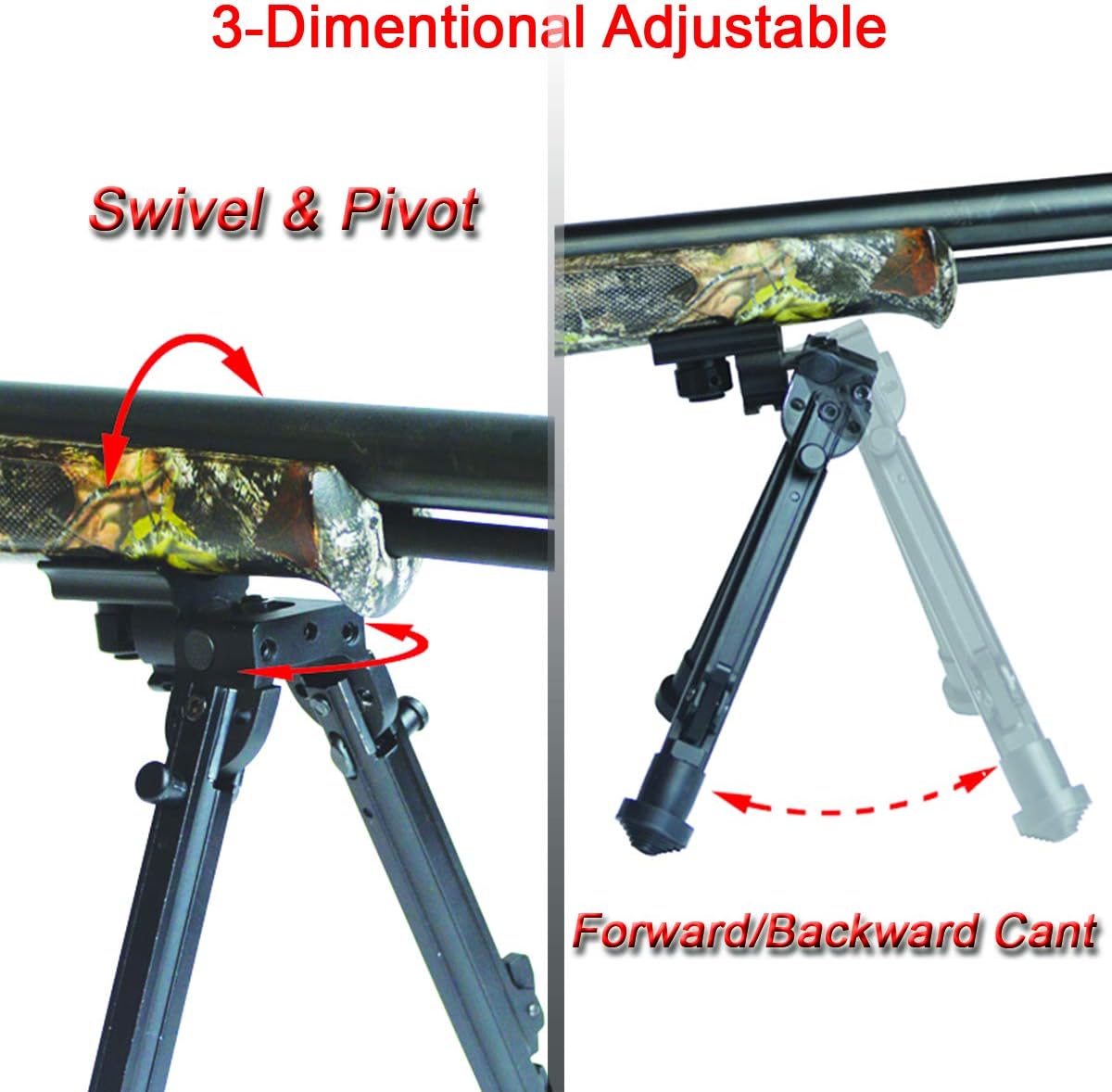 Lion Gears, 7"-9" Tactical Button-Lock 3-Position Folding Bi-pods, 3D Adjustable (Forward/Backward Cant, Swivel and Pivot), with Sling Stud Mounting Deck, SP-3D06SL