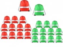 KUUQA 24 Pack Drawstring Backpack Bag with Reflective Strip, String Backpack Bulk Cinch Sack Tote Bags for Yoga Sport Gym Traveling (Red, Green)