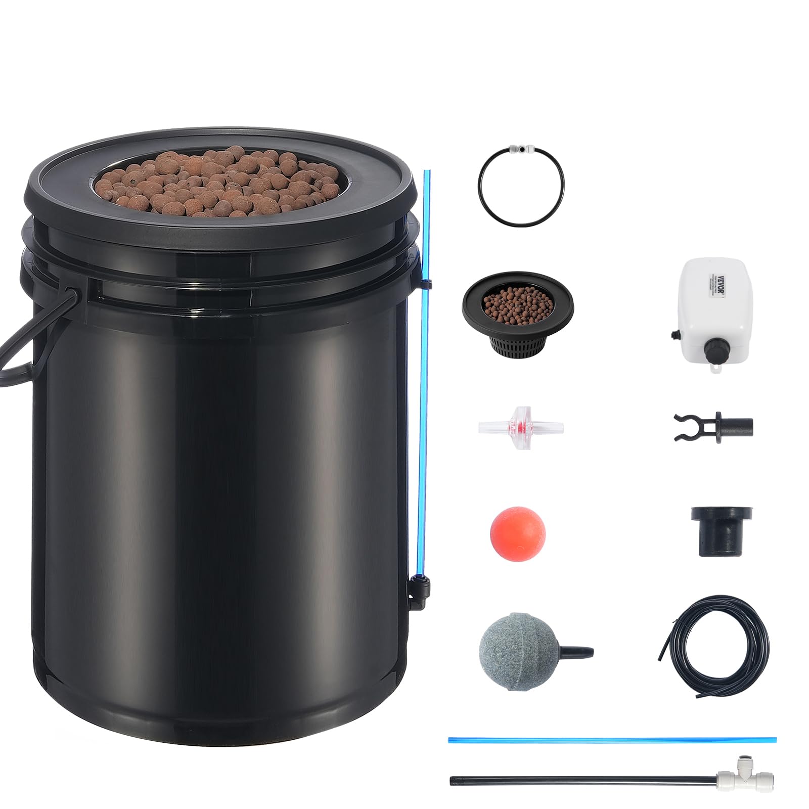 VEVOR DWC Sistema de Cultivo hidropónico, Kit de Goteo Superior, Cultivo en Agua Profunda de 20 litros, 1 Cubo, Bomba de Aire, Piedras de Aire, Dispositivo de Nivel de Agua, para Verduras, Flores