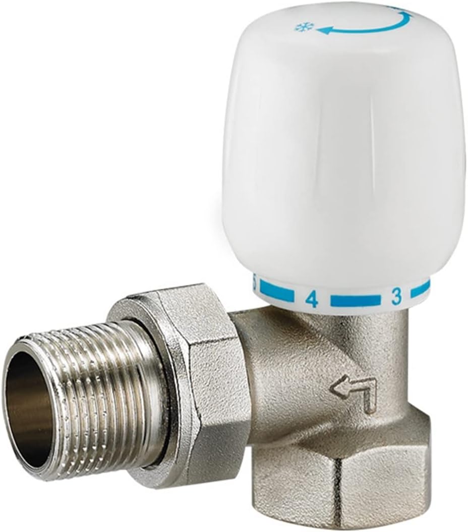 Brass 1/2" 3/4" 1" DN15 Thermostatic Radiator Valve Straight Type Temperature Control Valve Underfloor Heating System Angle Type(Angle Type,DN15)