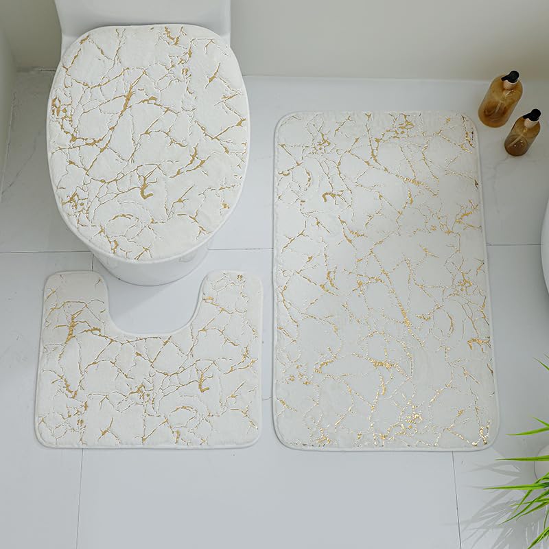 Tapis de toilette absorbant l'eau ensemble 3 pièces douche motif doré S16