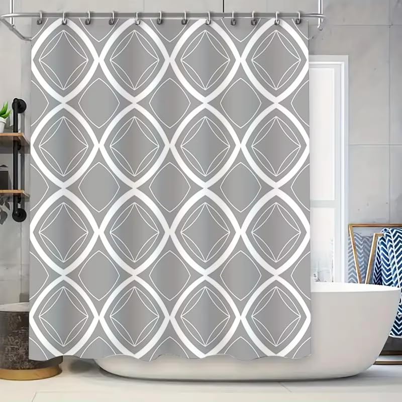 Rideau de douche lavable et séchage rapide à losanges gris