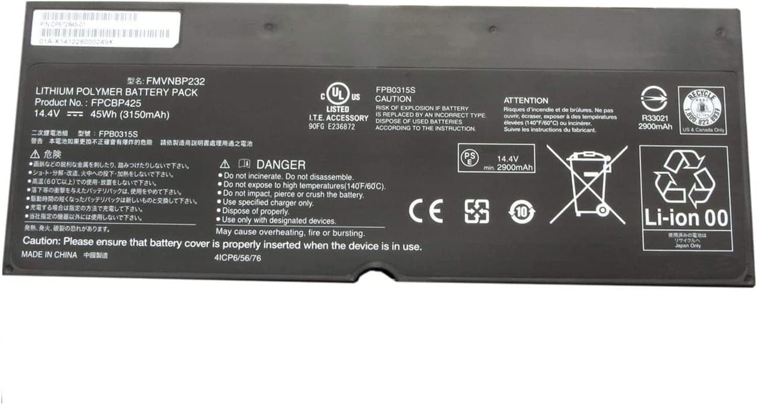 FPCBP425 FMVNBP232 FPB0315S Laptop Battery Replacement for Fujitsu LifeBook T904 T935 T936 U745 Series (14.4V 45Wh)